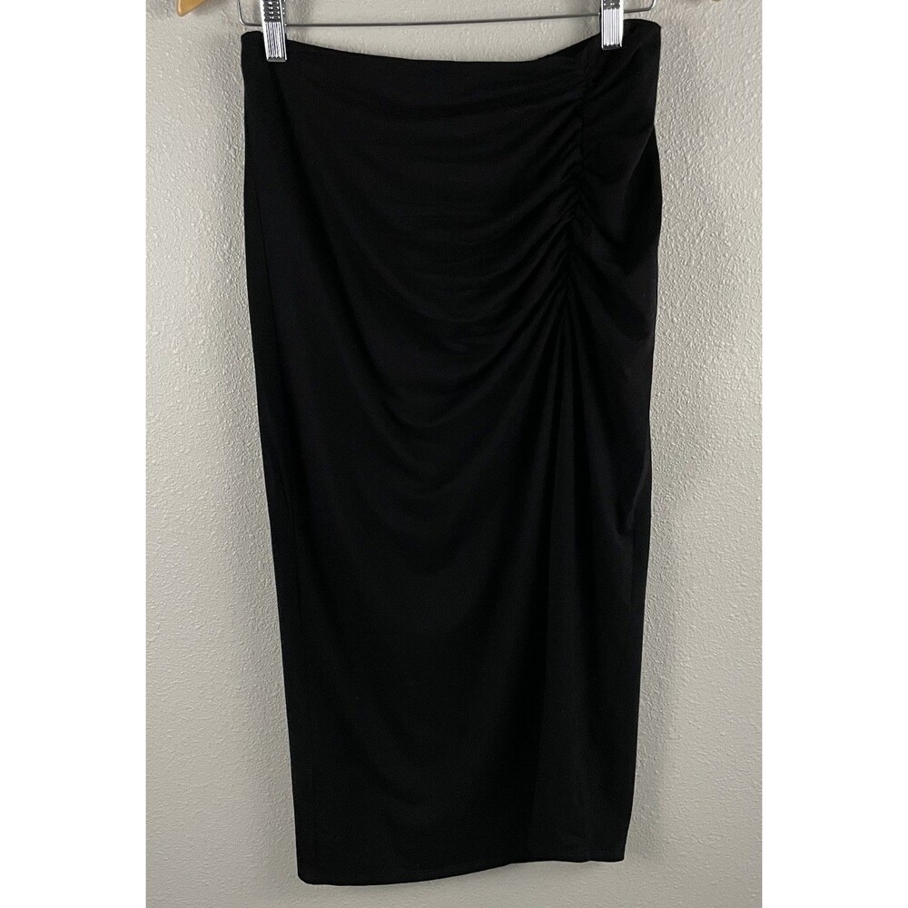 Reformation Womens L Petite Black Ruched Skirt Pull On Midi Tencel